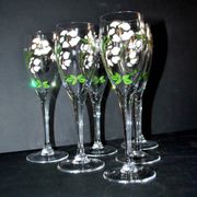 Perrier Jouet set of 6 Anemone Cuvée Belle Epoque champagne flutes in Gallé enamelled crystal