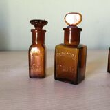 Set of 4 old small glass bottles iodine dye with cap