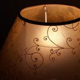 Vintage table lamp in turned wood and fabric lampshade