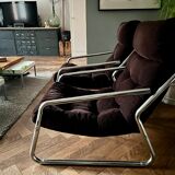 Brown velvet armchair from the 80s