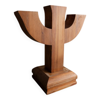 Bois Wood Candle Holder, Solid Wood, Made in Italy, Mid-Century 1950s Three-Arm Silhouette