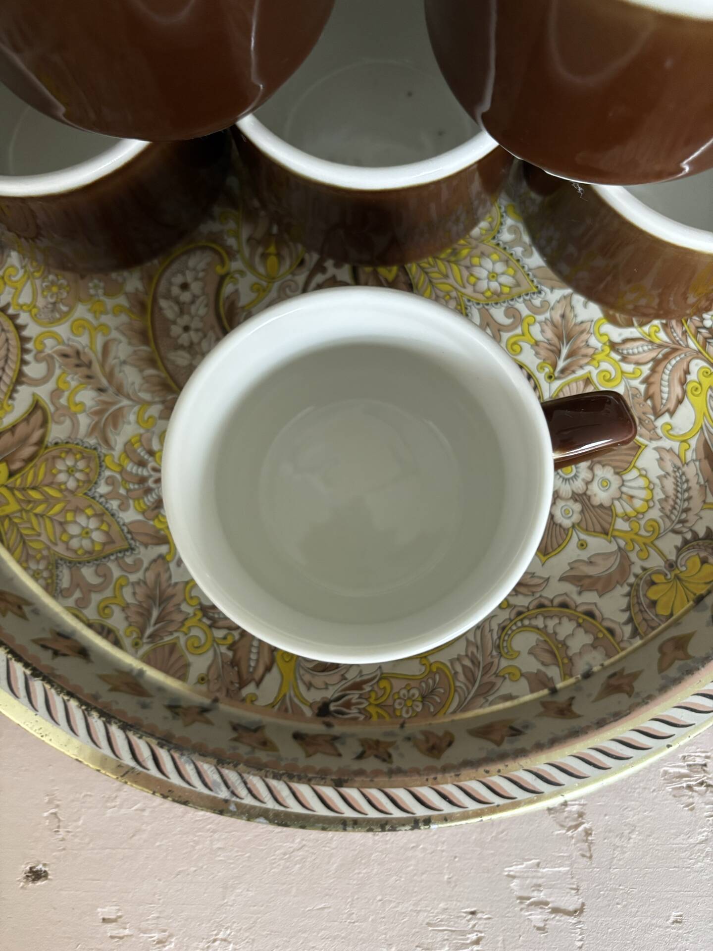 Set of 6 vintage brown glazed bistro coffee cups.