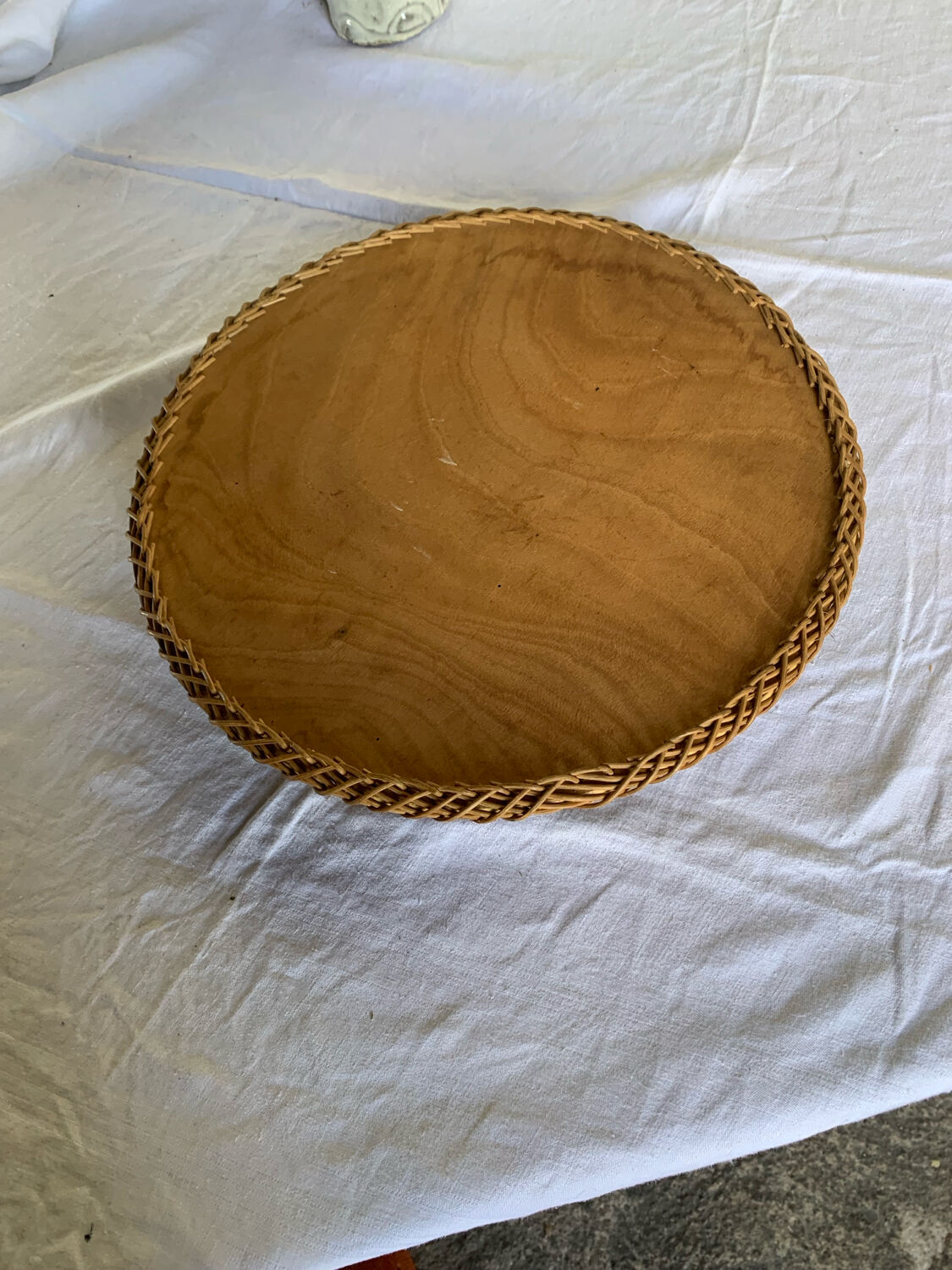 Woven wicker serving tray - 1970s