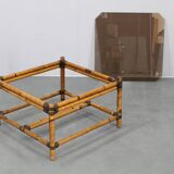 Vintage bamboo coffee table with smoked glass top