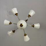 Venetian chandelier in colorless and white murano glass, venini circa 1940