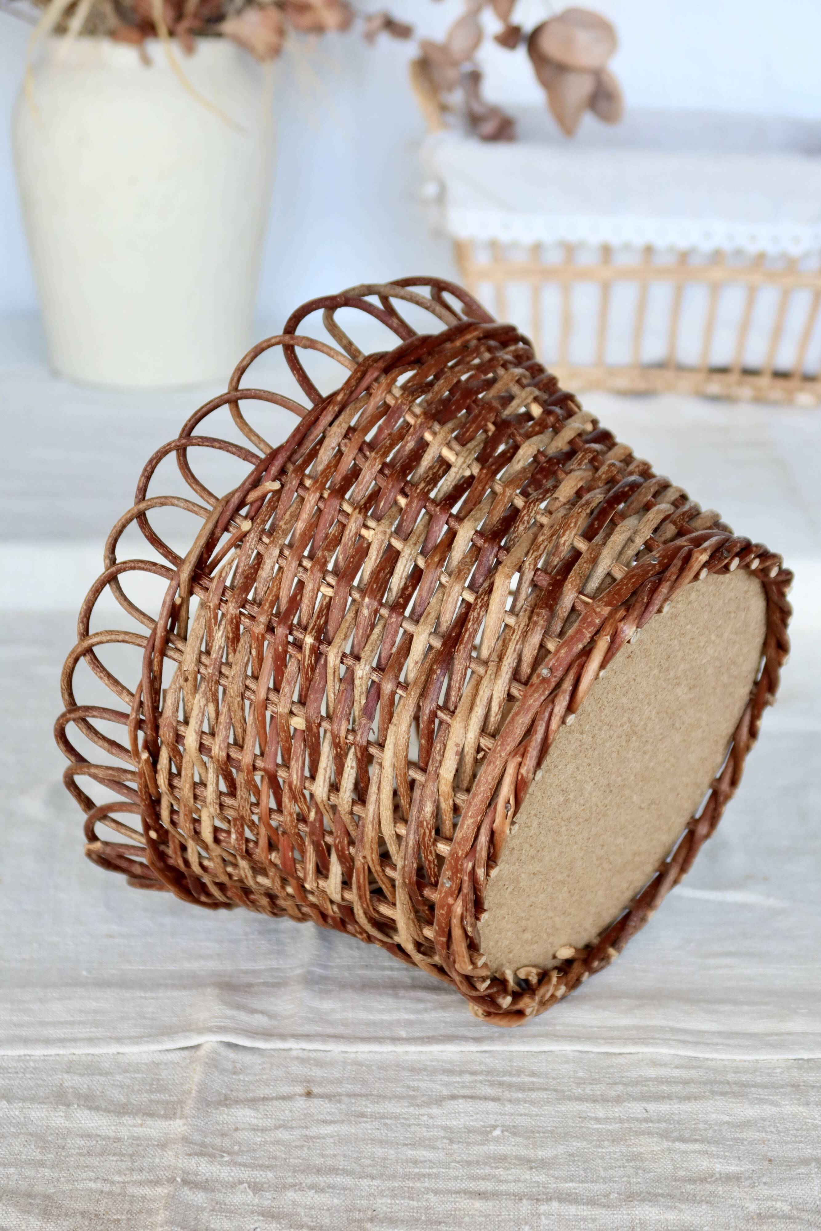 Large vintage woven rattan planter