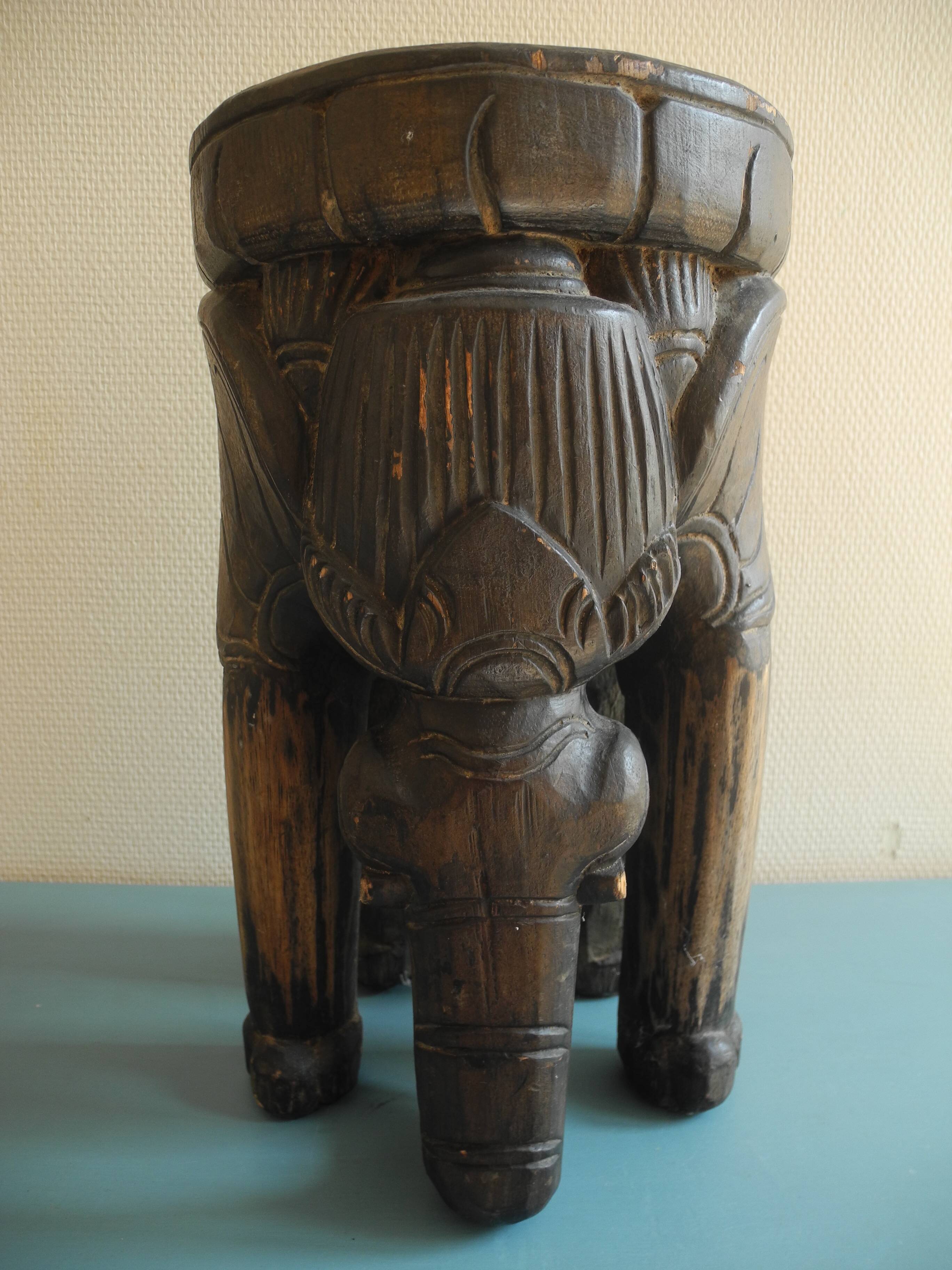 elephant stool plant holder vintage African art 50s