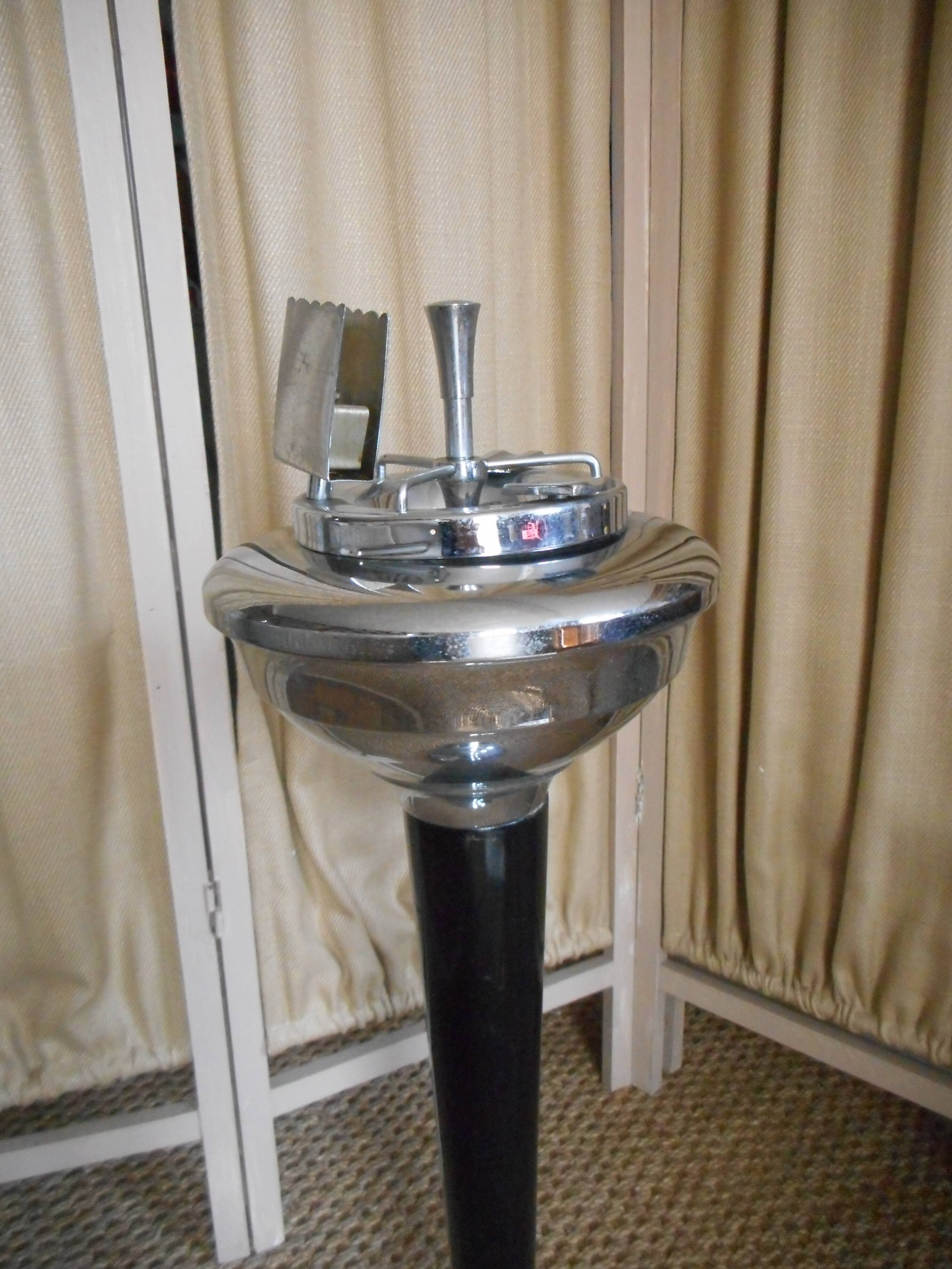 art deco chrome and black wood ashtray