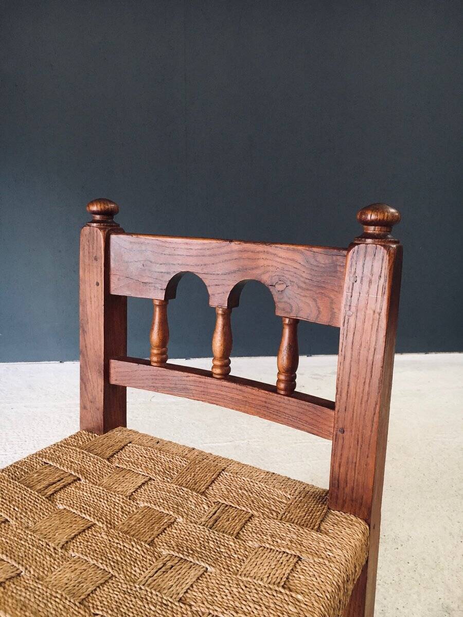 Oak & Rope Travail Populaire Side Chair, Belgium, 1950s