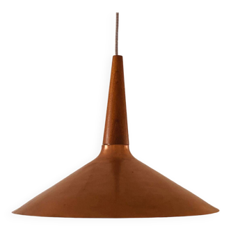 Scandinavian copper and teak pendant light from the 60s