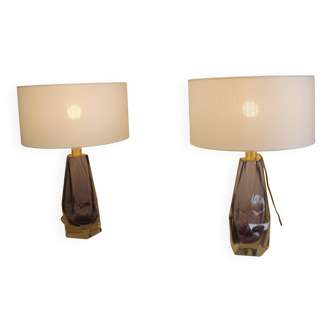 Pair of Murano lamps, amethysts