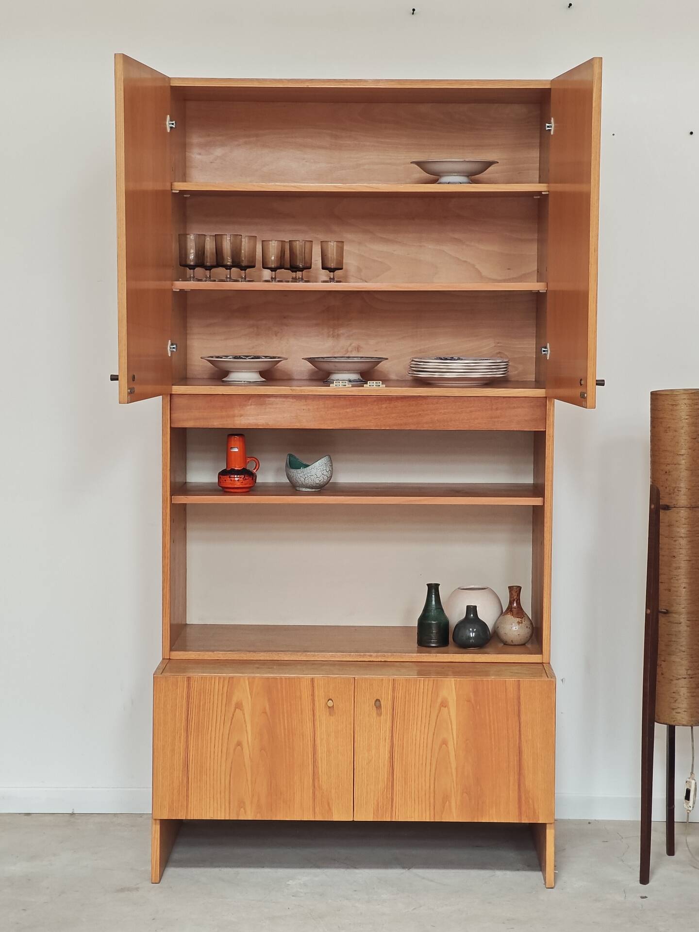 Antique high television cabinet, dresser cupboard by Drevotex Zamberk.