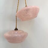 Pair of Art Deco suspensions in pink Clichy glass