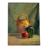 Old painting oil still life on plywood