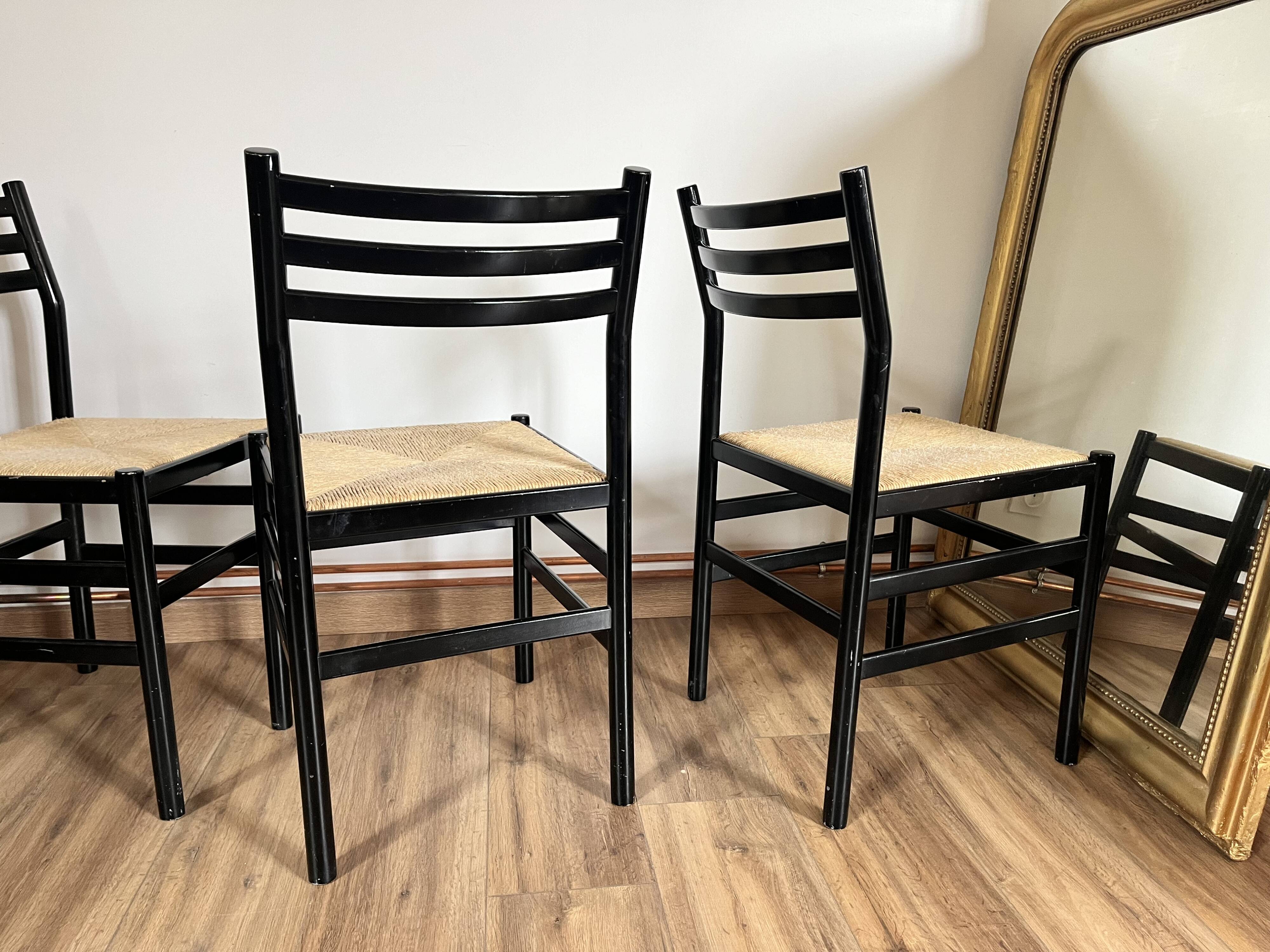 Set of 4 Italian black chairs 1970s