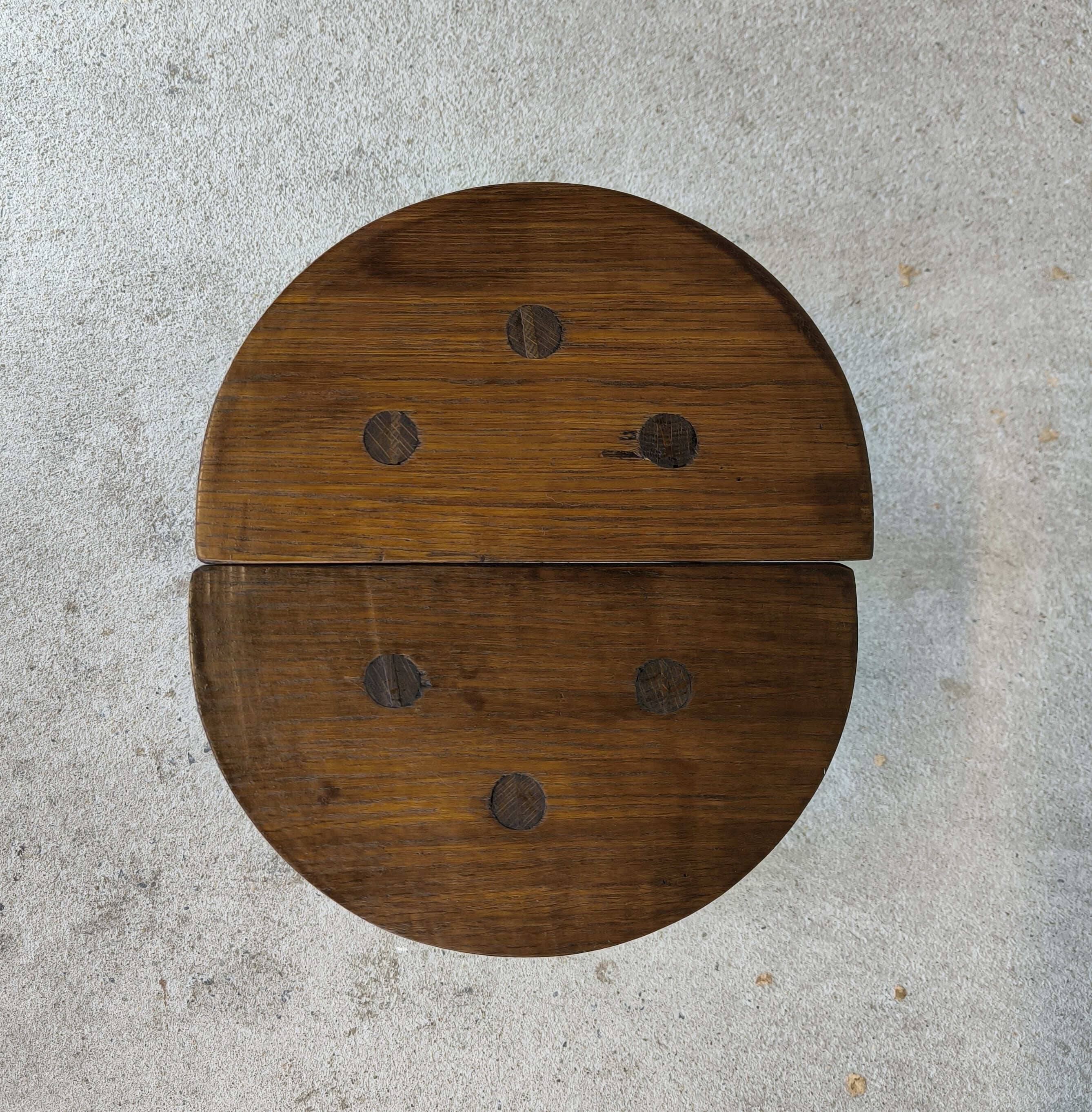 Pair of vintage tripod stools in solid wood