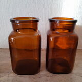 Pair of vintage amber glass jars