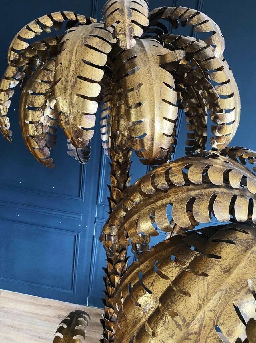 Lampadaire en forme de palmier a 3 branches en métal doré