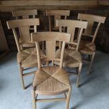 Set of 6 rustic straw chairs