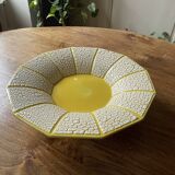 Ancien saladier, coupe à fruits - céramique jaune et blanc, vintage