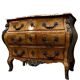 Commode a cariatides galbée toutes faces style Louis XV en marqueterie