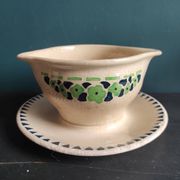French vintage set of 4 plates, sauce boat and platter, from Longchamps, Cannes model