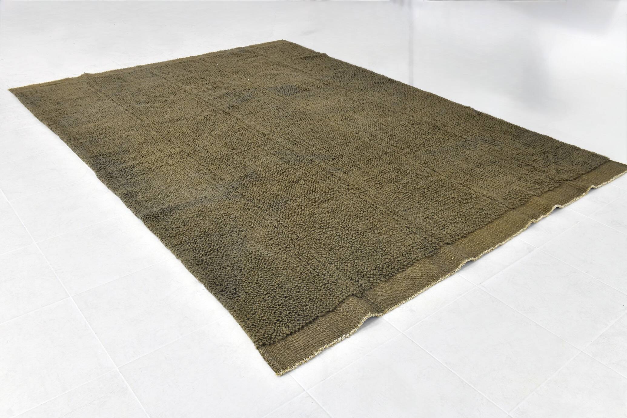 Large Handmade Army Green Kilim Rug, 224x303Cm