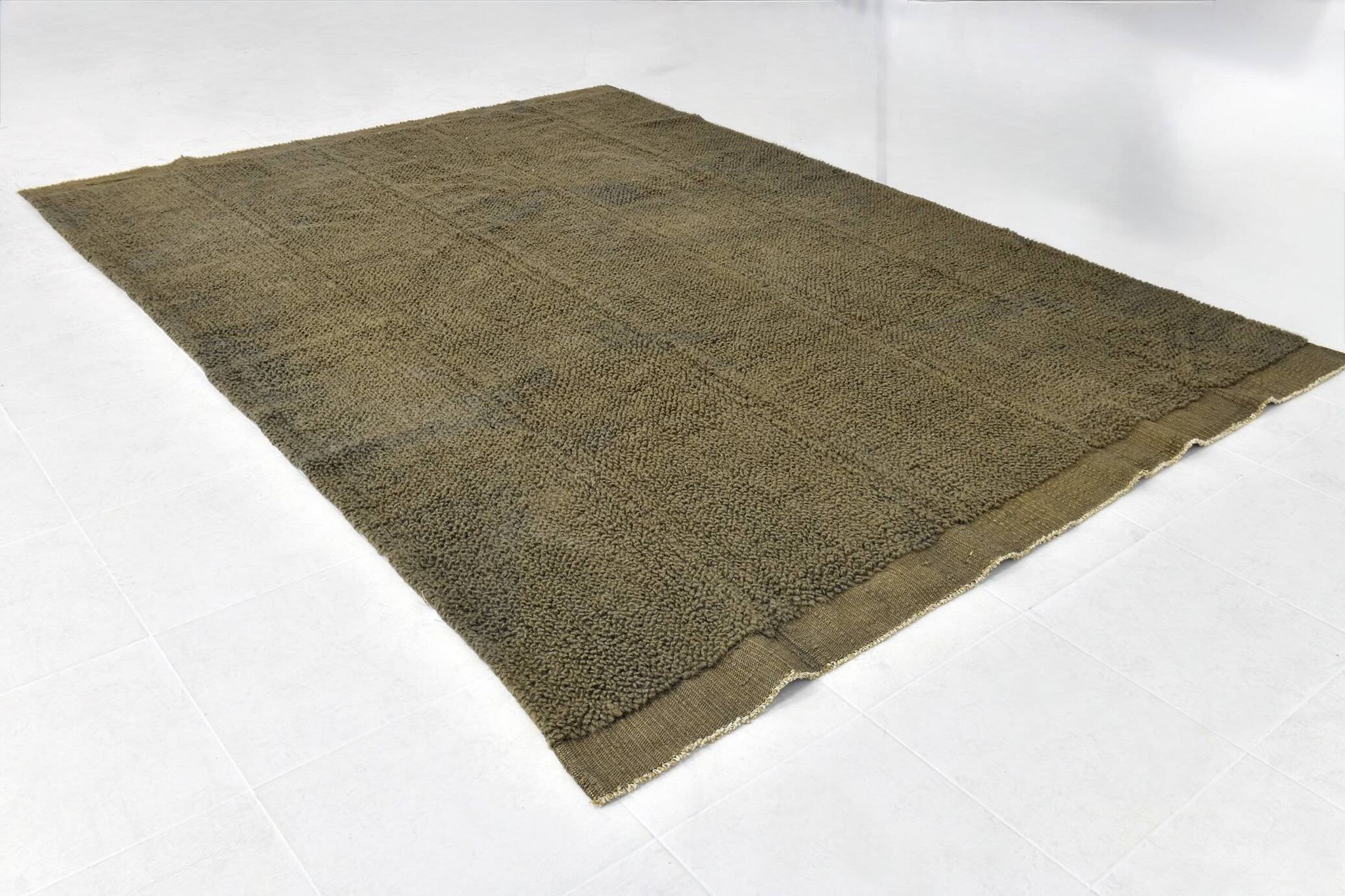 Large Handmade Army Green Kilim Rug, 224x303Cm