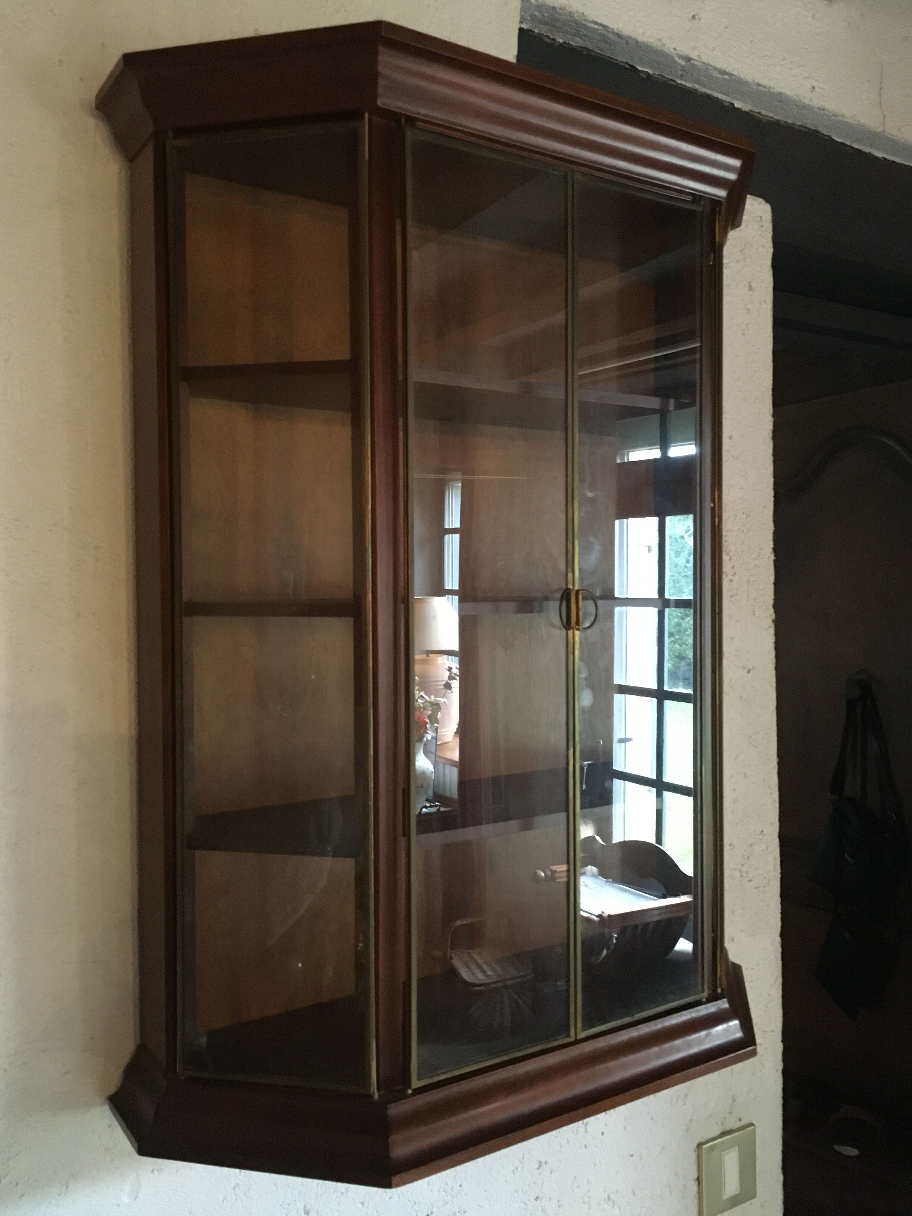 Wall display case for collection or other in wood, glass and brass