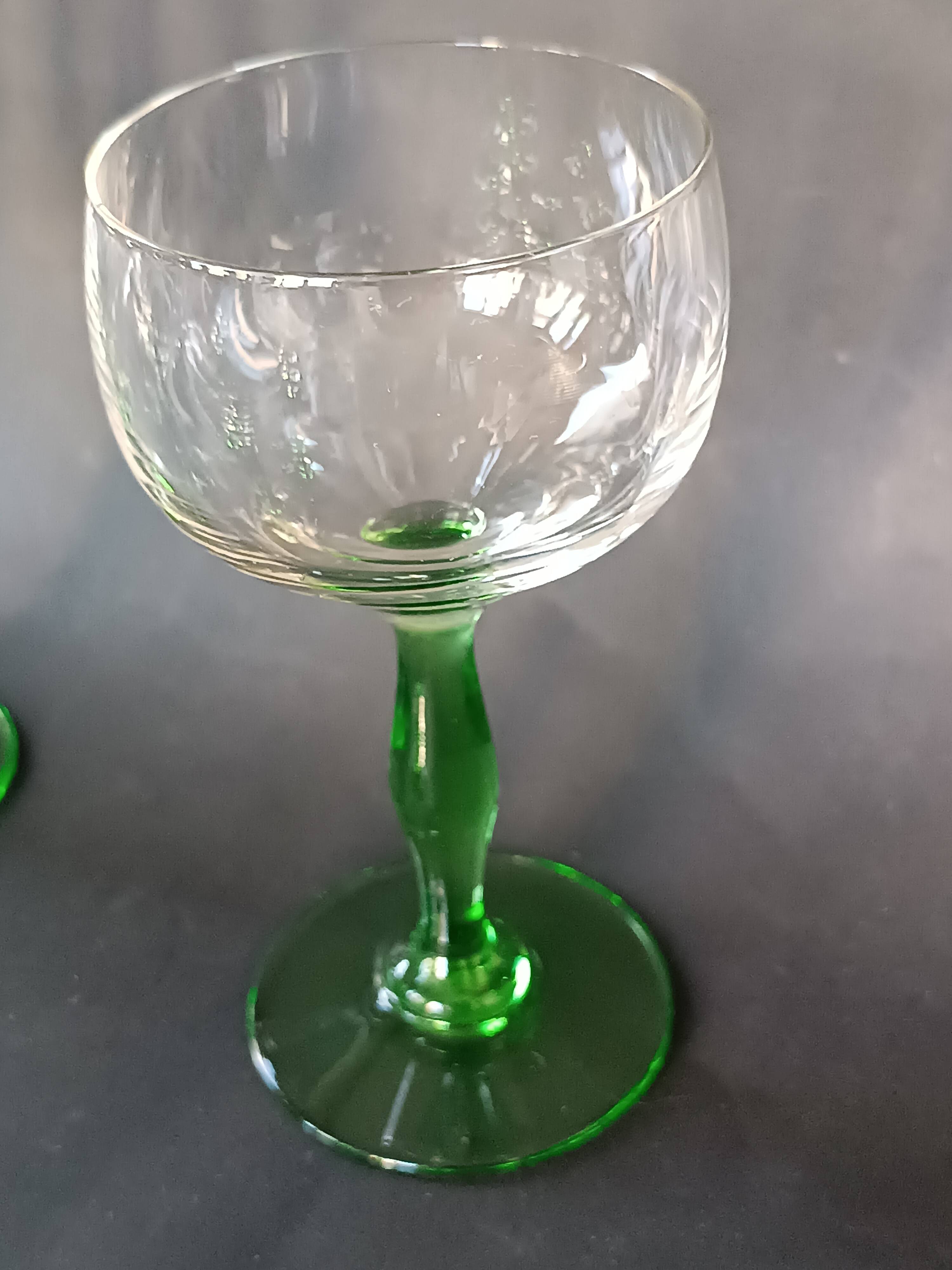 12 green footed wine glasses in opaline blown crystal 1900