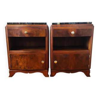Pair of Art Deco walnut bedside tables