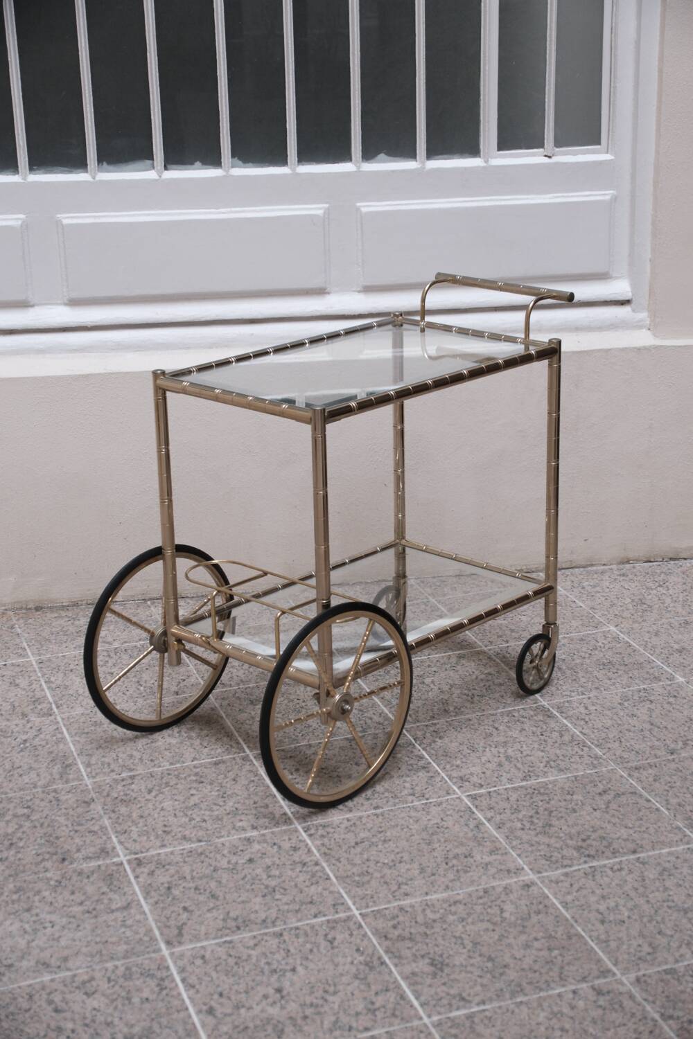 Vintage brass and glass bar trolley