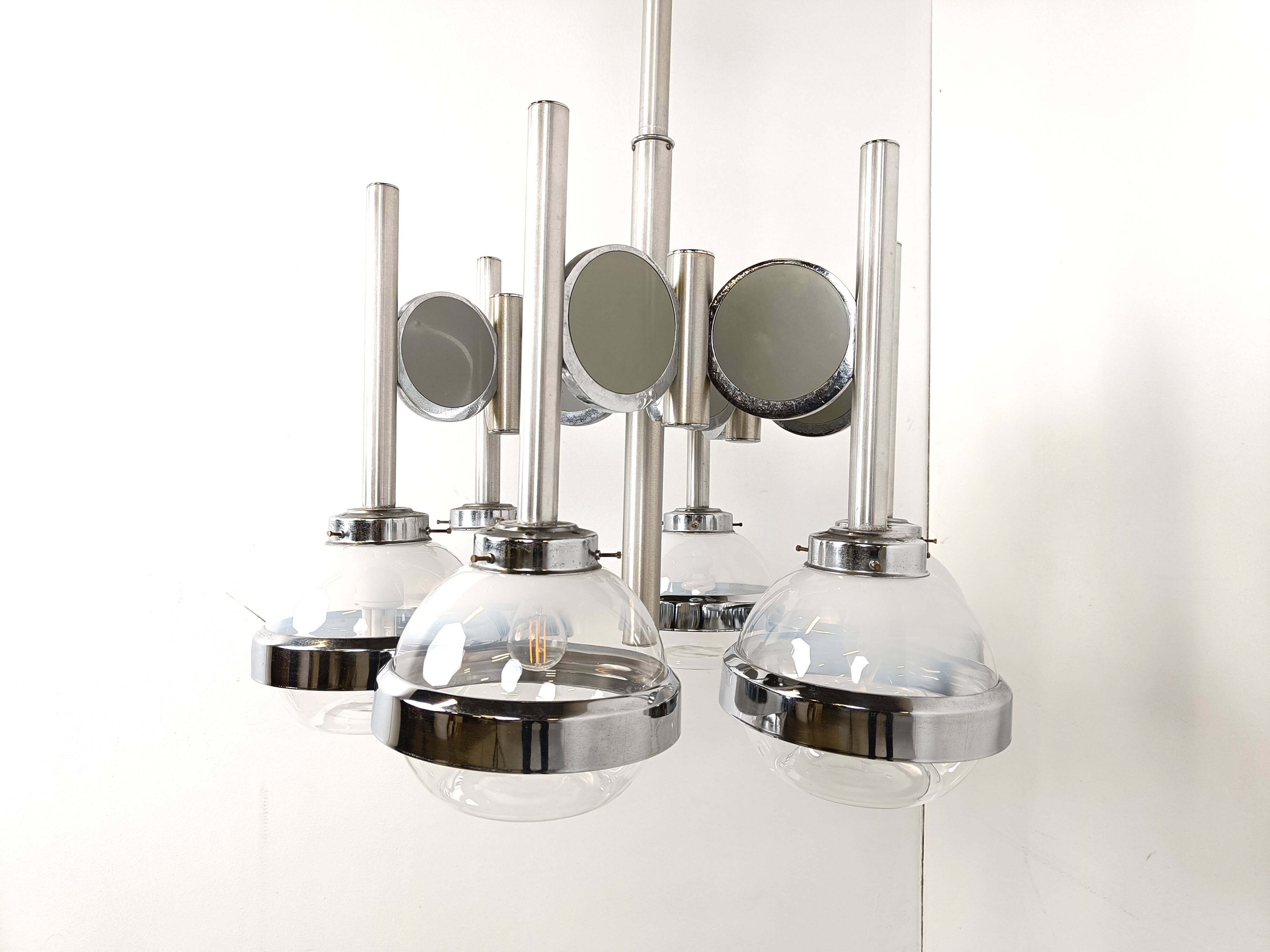 Vintage italian glass globe space age chandelier, 1970s