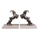 Art Deco bookends with patinated ibex in a taupe marble base.