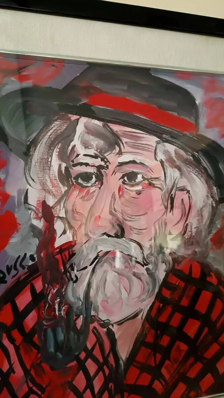 Peinture à l'huile sur toile autoportrait NAIF peintre TEO RUSSO