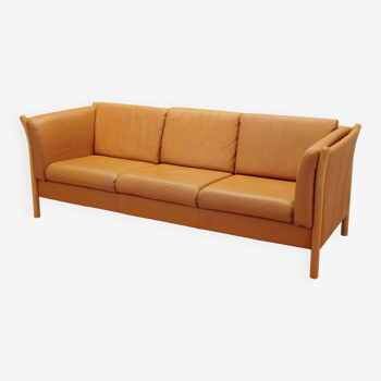 Orange leather sofa, Danish design, 1970s, production: Denmark