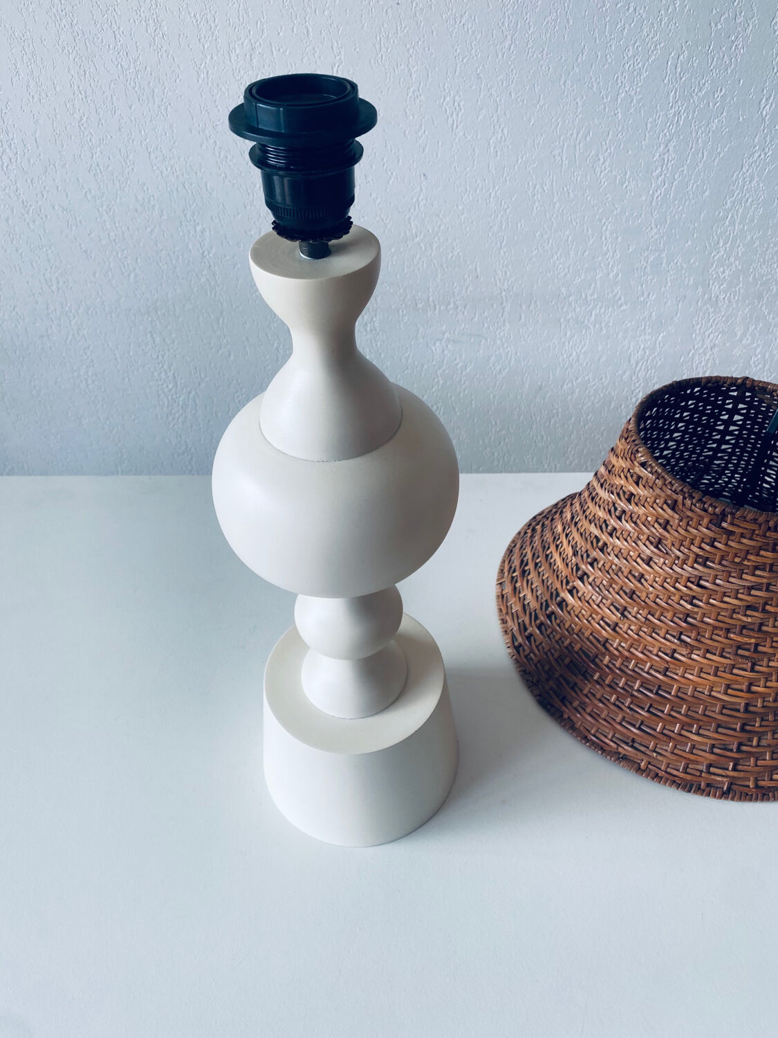 Large turned white wooden lamp