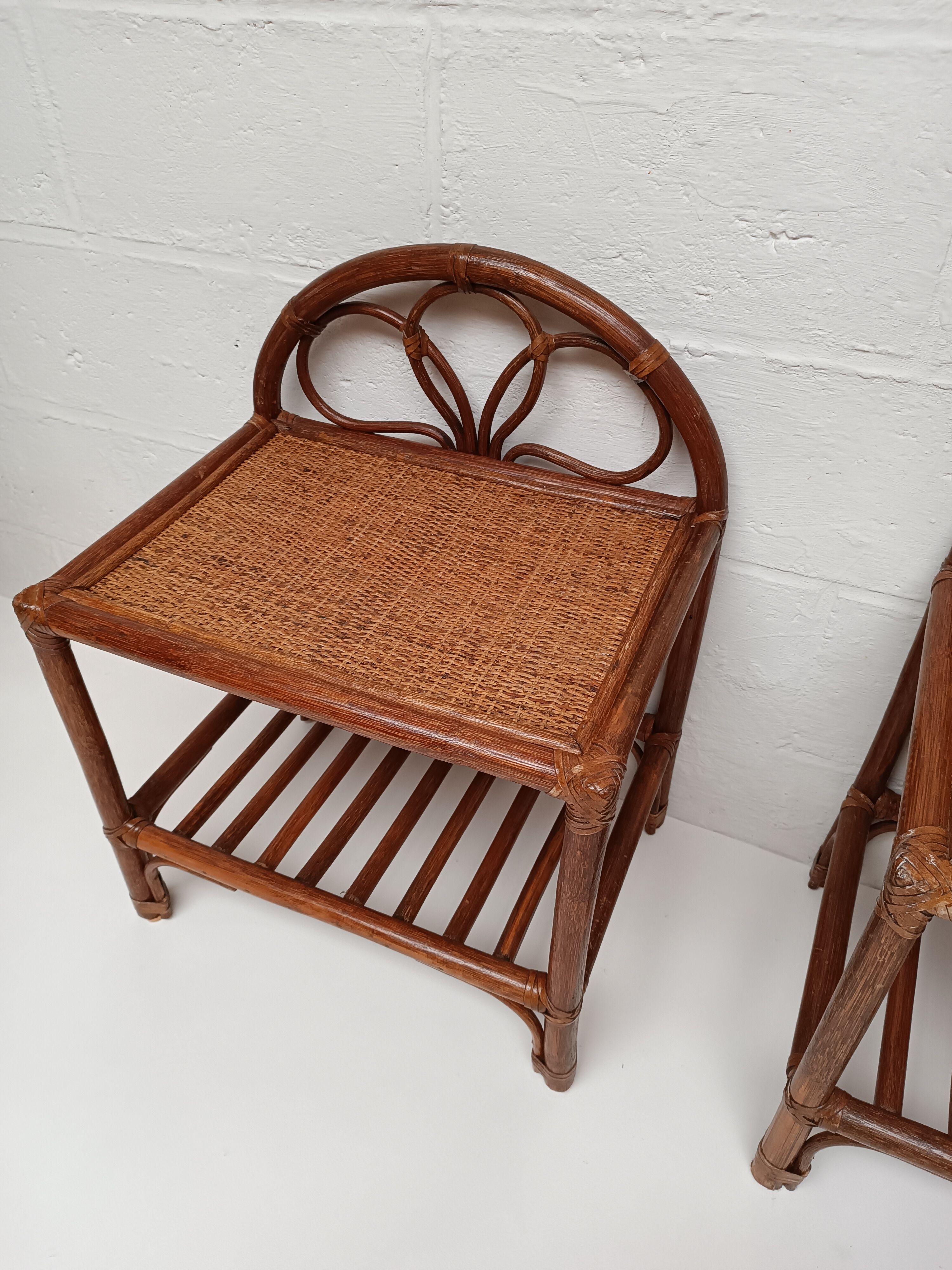 Paire de chevets rotin vintage