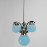 Art deco blue chandelier, 1930s, restored