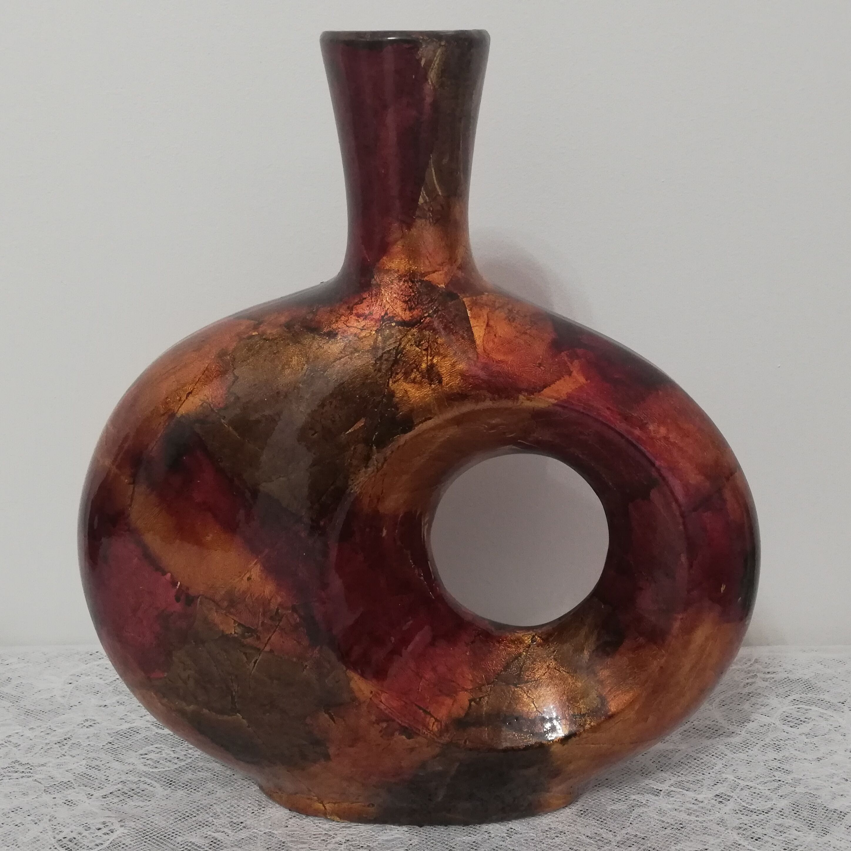 Enamelled and lacquered metal vase height 33cm