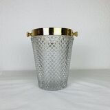 Hollywood regency cut crystal and gold metal champagne bucket