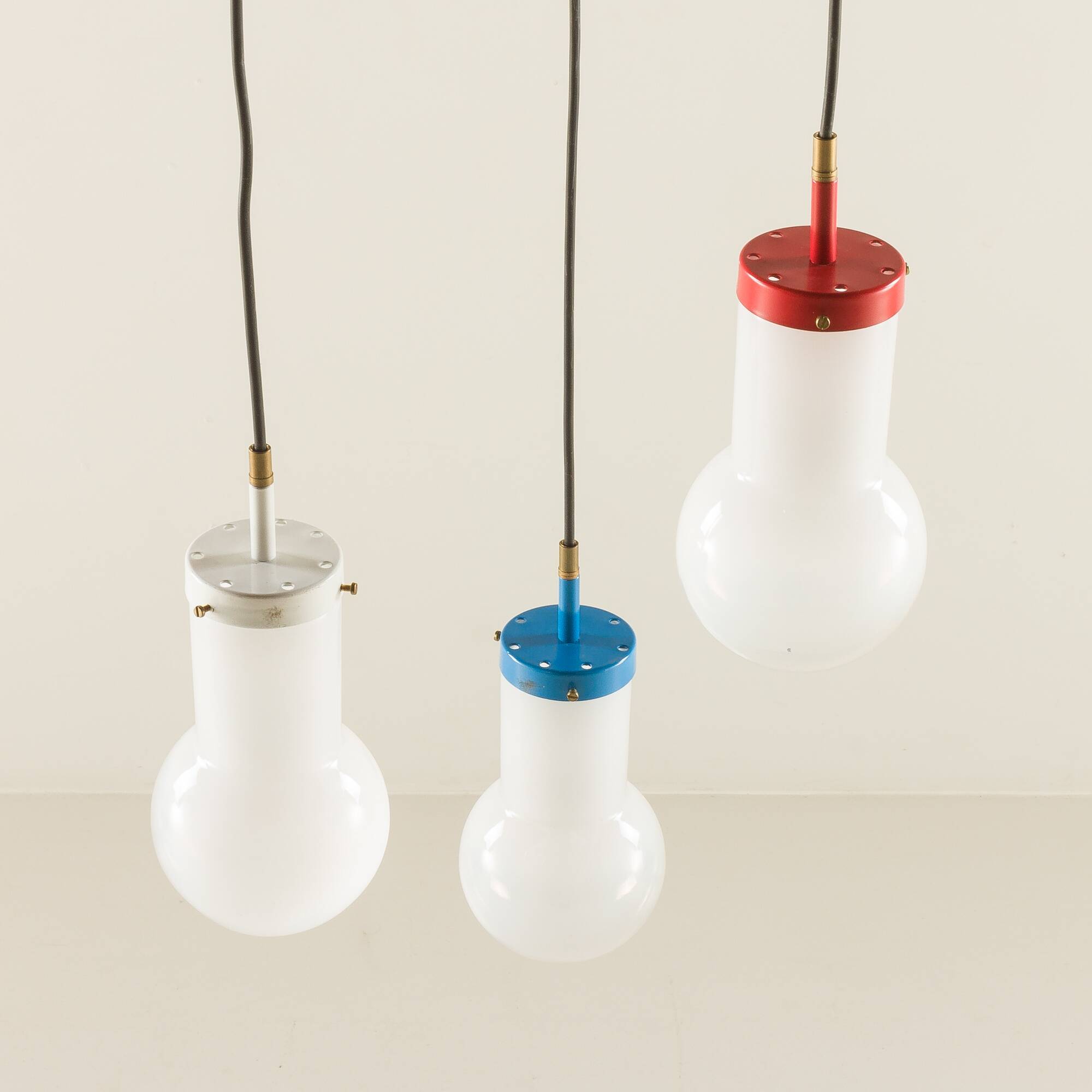 Italian pendant lamp with “lattimo” Murano glass shades, mid century modern