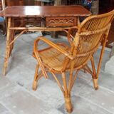 Vintage rattan desk and chair