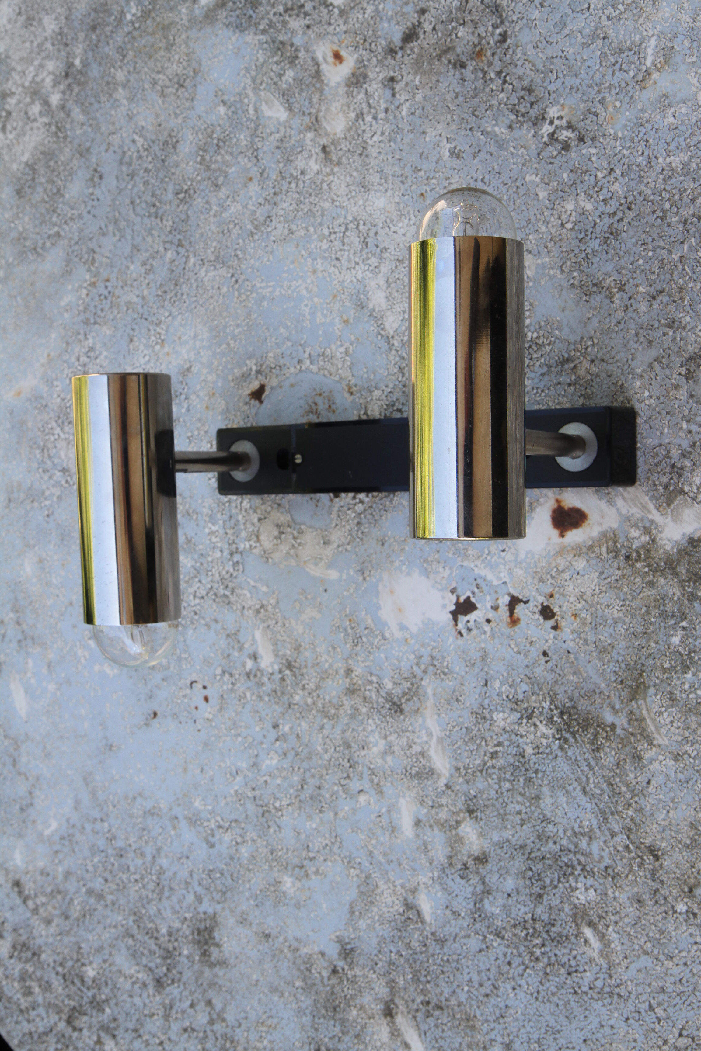 Wall sconce with two chrome lights from the 70s
