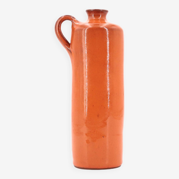 Vase bouteille orange en céramique, années 70