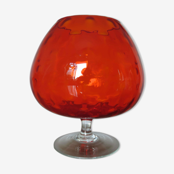 Vase Italy en verre orange texturé années 60 70