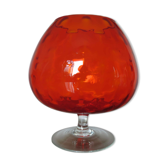 Vase Italy en verre orange texturé années 60 70