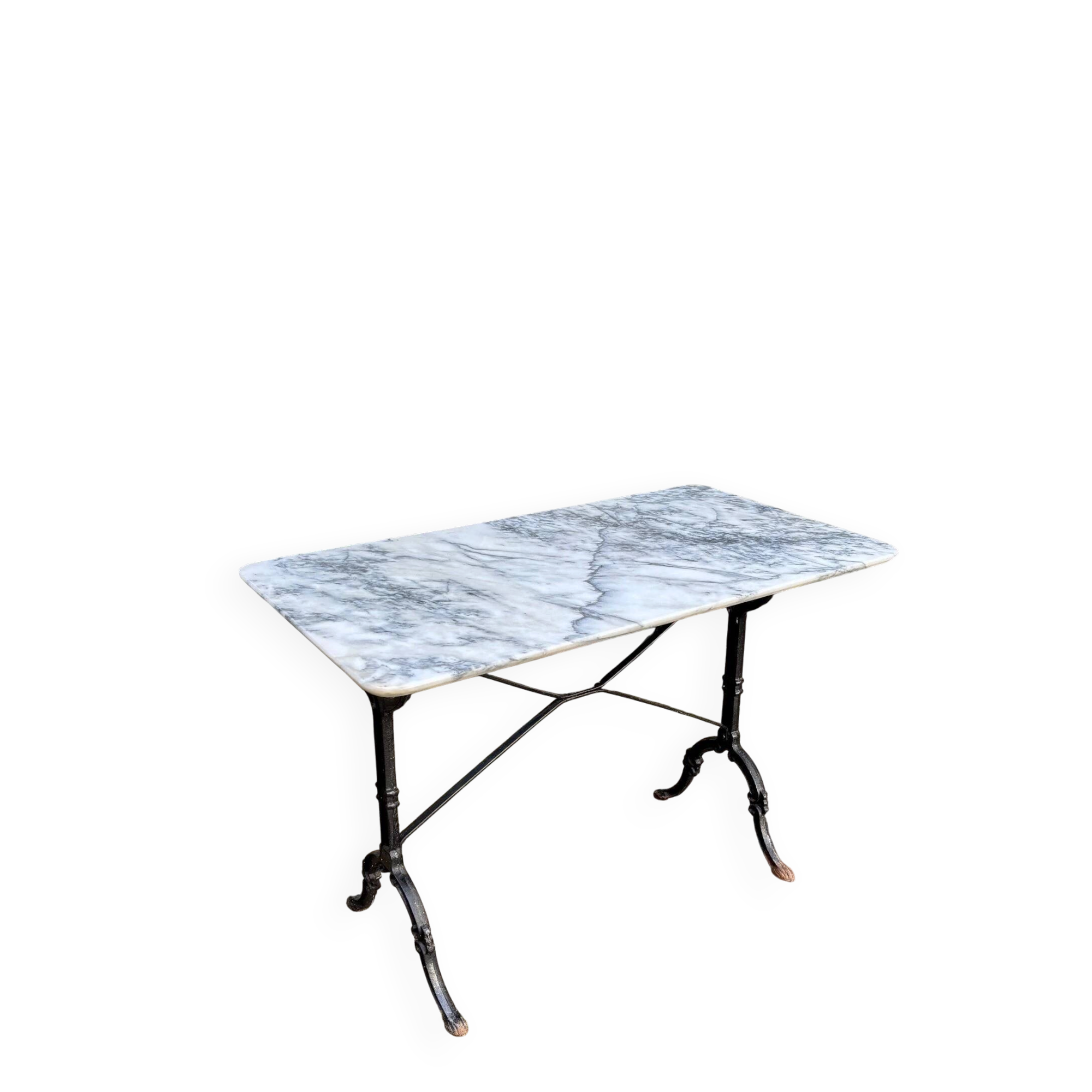 Grey marble bistro table with black cast iron ☐ 110 x 60 cm