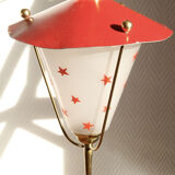 Lampe suspension en laiton et métal Rockabilly rouge.