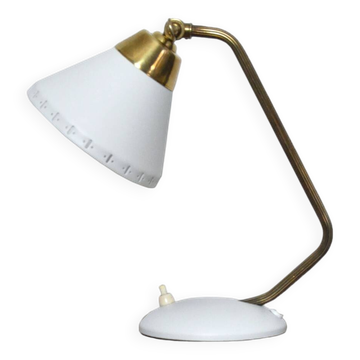 Lampe de table suédoise en laiton et métal blanc, EWÅ Värnamo, années 1950